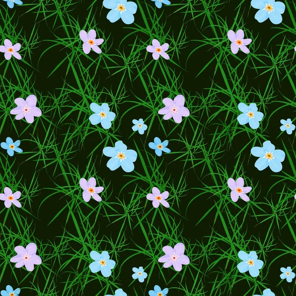 Vector Naadloze Bloemmotief Illustratie Van Kleine Leuke Gekleurde Bloemen Blauwe — Stockvector
