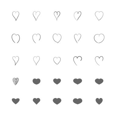 Basit çağdaş kalp simgeler kümesi. Elle çizilmiş sevgi işareti. Sağlık sembol