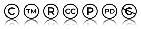 Cet Derechos Autor Circulares Iconos Marcas Registradas Signos Reservados — Vector de stock