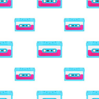Vintage analog müzik kasetleri ile seamless modeli. 80s manyetik bantları ile loopable arka plan