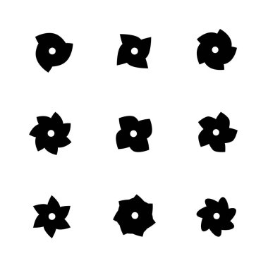 Telli çiçek Icons set. Üstten görünüm siyah siluetleri