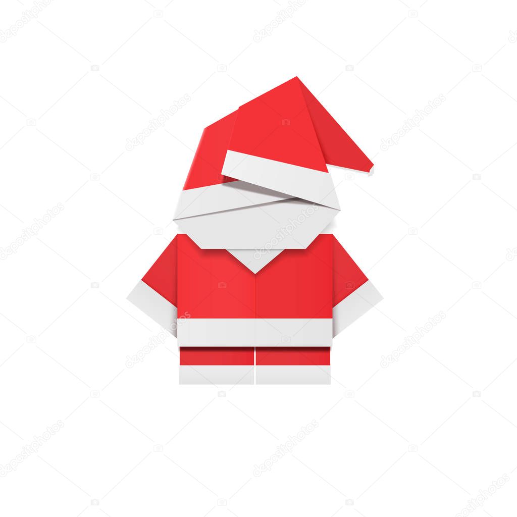 Red paper Santa Claus. Origami Father Christmas. New Year decoration carton toy