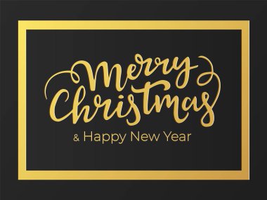 Modaya uygun tipografik şenlikli kartları tasarımı altın folyo ve siyah premium Kağıt arka plan ve neşeli Noel ve mutlu yeni yıl kış tatilleri için metin dilek