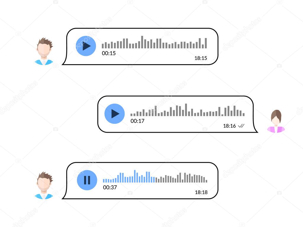 Two users conversate using voice messages. Audio message communication