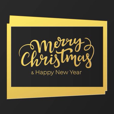 Noel kartı tasarım lüks siyah ve altın renkleri el yazısı ile şenlikli yazı. Altın folyo ve siyah premium Kağıt arka plan ile yeni yıl Kartpostalı