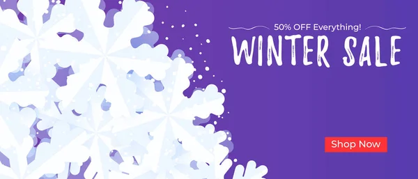 Winterverkauf Banner Hintergrundvorlage Mit Schneeflocken Und Schnee — Stockvektor