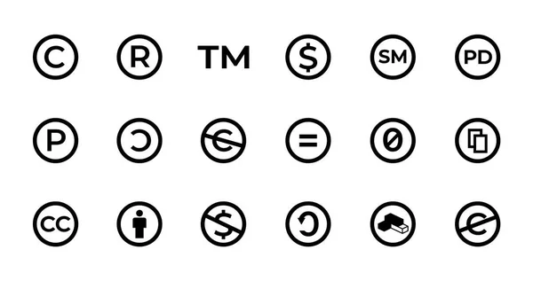 Licencja Znak Praw Autorskich Znaków Towarowych Creative Commons Domeny Publicznej — Wektor stockowy