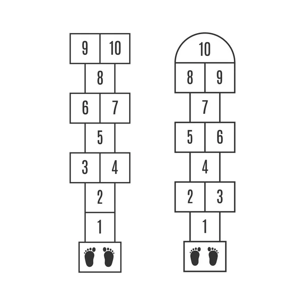 Hopscotch Con Numeri Bambino Piedi Nudi All Inizio — Vettoriale Stock