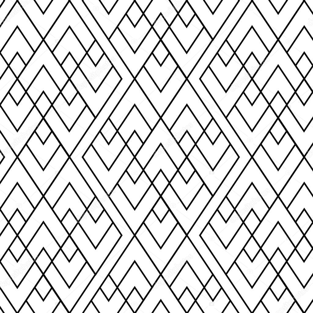 Seamless boho style pattern with outlined rhombus repeat.