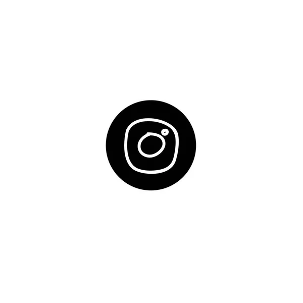 Weißes Handgezeichnetes Kamera Symbol Auf Schwarzem Rundem Hintergrund — Stockvektor