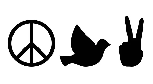 Peace Love Signs Hippie Black Silhouette Icons Stock Vector