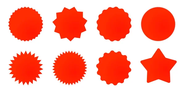 赤い星または太陽のセット販売ステッカーの形 プロモーションの付箋紙とラベル — ストックベクタ