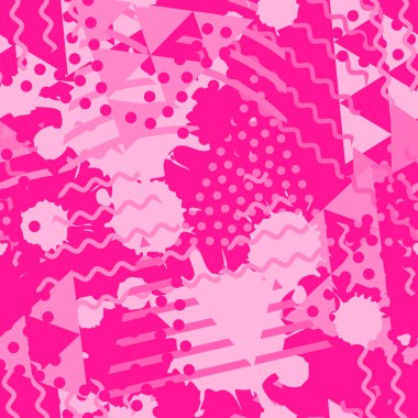 Geometrik şekiller ve soyut sıvı formlar ile Seamless modeli. Moda plastik pembe renk tonlarında renk