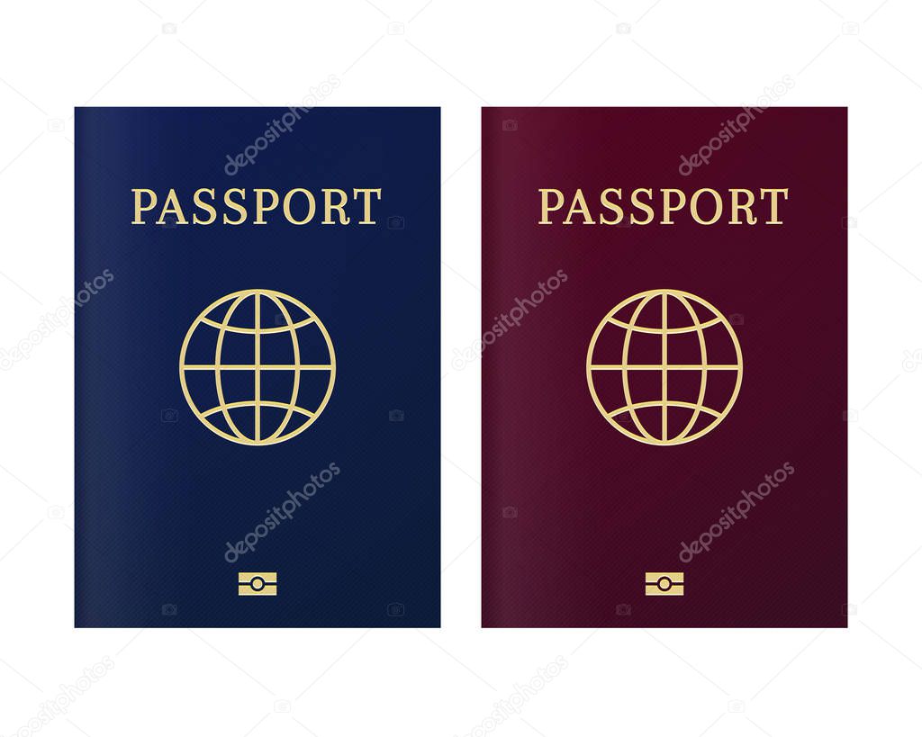 International biometric passport cover page. Blue and red top page of a citizen ID document.