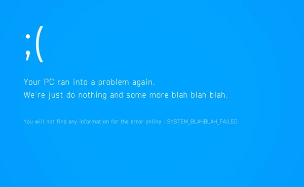 재미 있는 죽음의 블루 스크린-Bsod 가짜. 시스템 오류 발생 시 오류 메시지. — 스톡 벡터