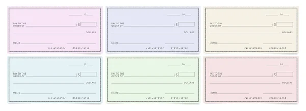 Plantillas de cheques bancarios. Cheques de escritorio personales en blanco . — Vector de stock