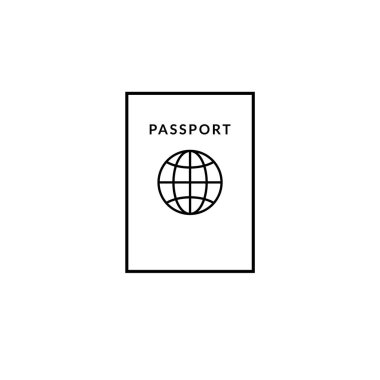 İzole siyah ince çizgi passport basit simgesini.