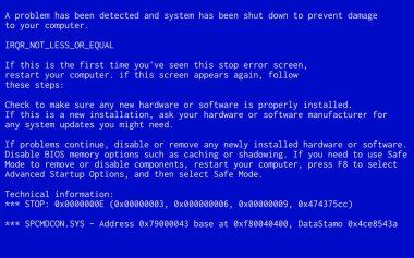 Ölümün Mavi Perdesi. İşletim sistemi kilitlenme hatası iletisi. Bsod arıza raporu.