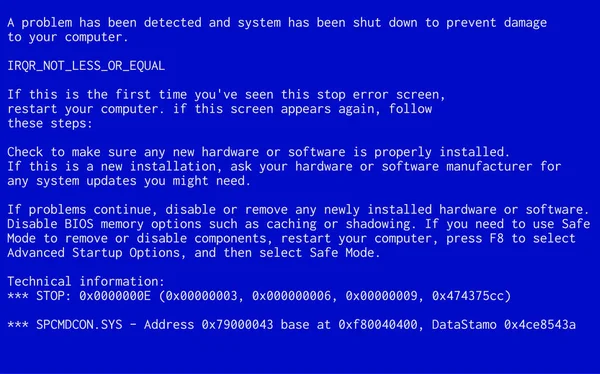 Blue Screen des Todes. Fehlermeldung zum Absturz des Betriebssystems. bsod-Störungsbericht. — Stockvektor