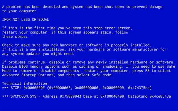 Ölümün Mavi Perdesi. İşletim sistemi kilitlenme hatası iletisi. Bsod arıza raporu. — Stok Vektör