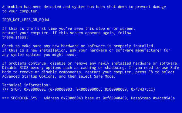 Голубой экран смерти. Сообщение об ошибке сбоя операционной системы. Отчет о неисправности BSOD
.