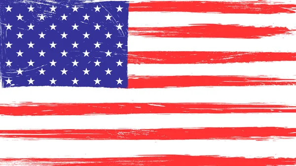 Винтажный американский флаг с тертой текстурой, царапинами и траекториями кистей . — стоковый вектор