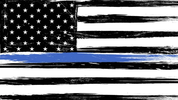 Grunge drapeau des États-Unis avec une mince ligne bleue - un signe pour honorer et respecter la police américaine, l'armée et les officiers militaires — Image vectorielle