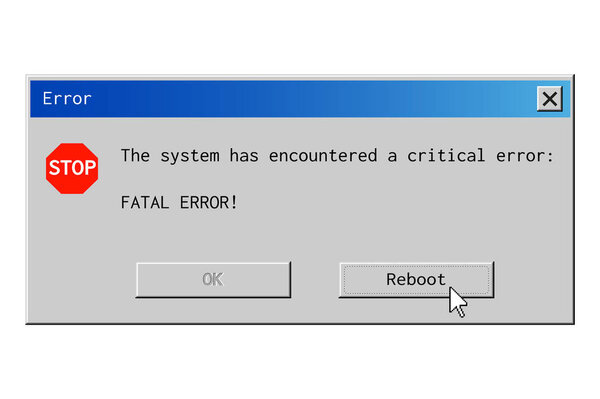 Fatal error dialog box. System failure message in retro style.