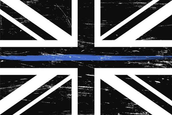 그런지 영국 국기 얇은 파란색 라인 - 영국 경찰, 육군 및 군장교를 존중하는 기호 — 스톡 벡터