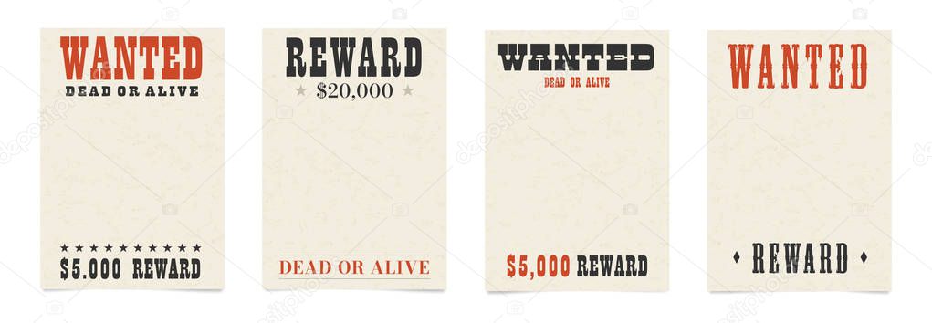 Wanted dead or alive blank poster template with textured old paper.