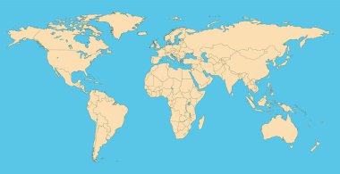 Ülke sınırları olan dünya haritası. Rapor ve bilgi grafikleri için dünya haritası arkaplanı.