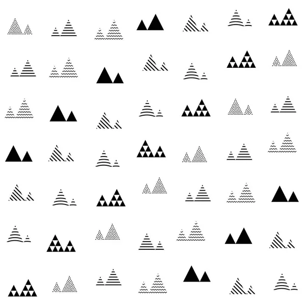 三角形とピラミッドのシームレスなパターン。小さくて小さな三角形の木や家で抽象的な幾何学的繰り返し. — ストックベクタ