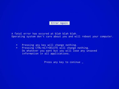 Komik Blue Screen of Death - Bsod sahte. Sistem hatası sırasında hata iletisi.