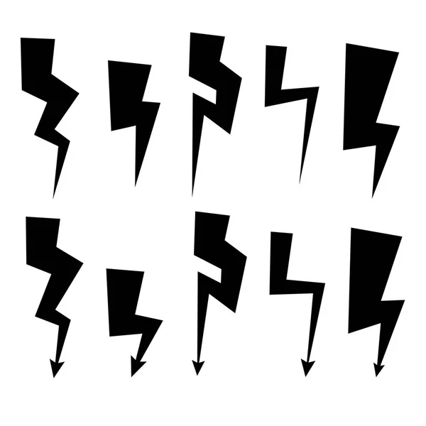 Lightning flash and thunder bolt silhouette icons. — Stock Vector