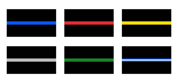 Vlajky tenkých čar: modré červené žluté šedé a bílé značky. — Stockový vektor