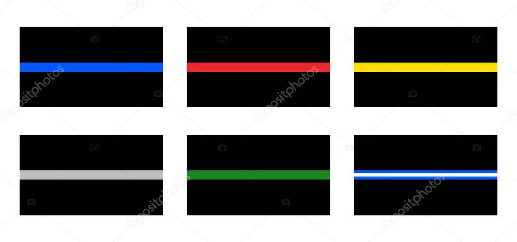 Thin line foundation flags: blue red yellow gray green and white signs.