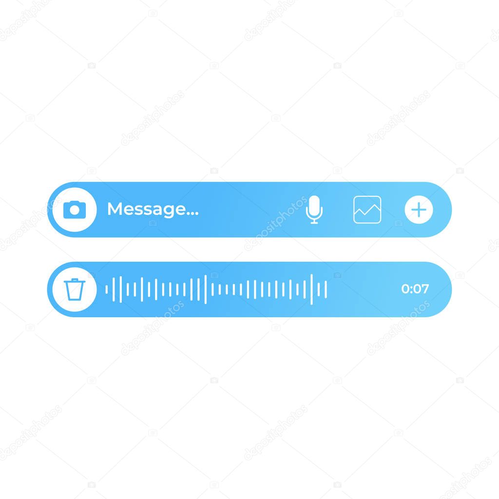 Modern text and voice message ui. Messenger textbox and audio waveform.