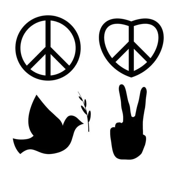 Vredes tekenen: Dove, v hand, nucleaire ontwapening, hart van de liefde. — Stockvector