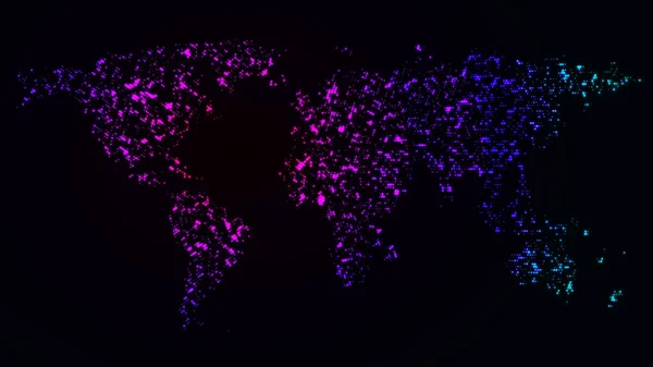 Светящаяся пунктирная карта мира. Визуализация больших данных глобальной коммуникации и распространение современных технологий — стоковый вектор