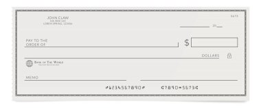 Torn off blank bank cheque. Personal desk check template with empty field to fill. clipart