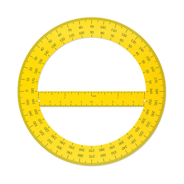 Protracteur circulaire en plastique avec règle en unités métriques et impériales — Image vectorielle