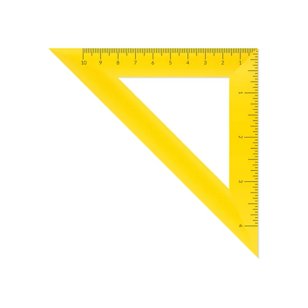 Műanyag egyenlő szélességű háromszög metrikus és angolszász mértékegységek vonalzó-skálával. — Stock Vector