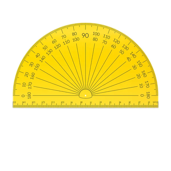 Plastic circular protractor with a ruler in metric units — Stock Vector
