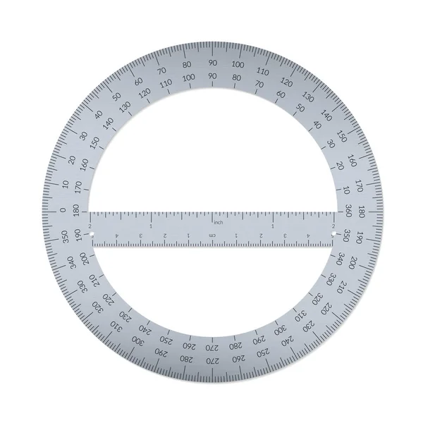 Rundwinkelmesser aus Stahl mit Lineal in metrischen und imperialen Einheiten — Stockvektor