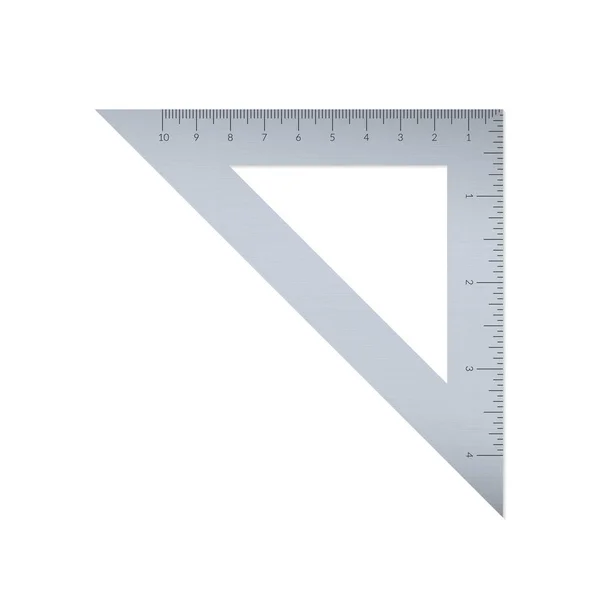 Stållikbent triangel med metriska och kejserliga enheter linjal skala. — Stock vektor