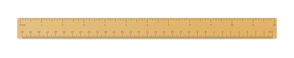 Ingenjör eller arkitekt trä redaktionella linjal med en Imperial och en metrisk enheter skala. — Stock vektor