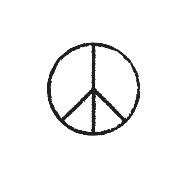 Grunge doku hippi yuvarlak siyah barış işareti. — Stok Vektör
