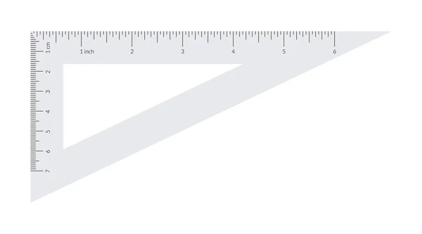 Triangolo di plastica con unità metriche e imperiali scala righello . — Vettoriale Stock