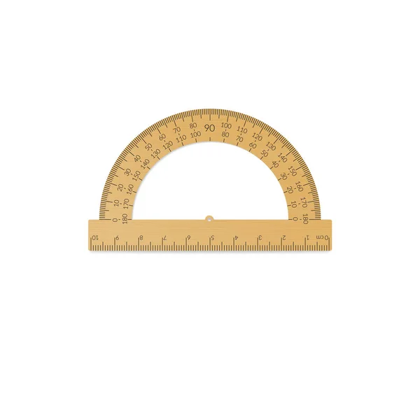 Wooden circular protractor with a ruler in metric units — Stock Vector