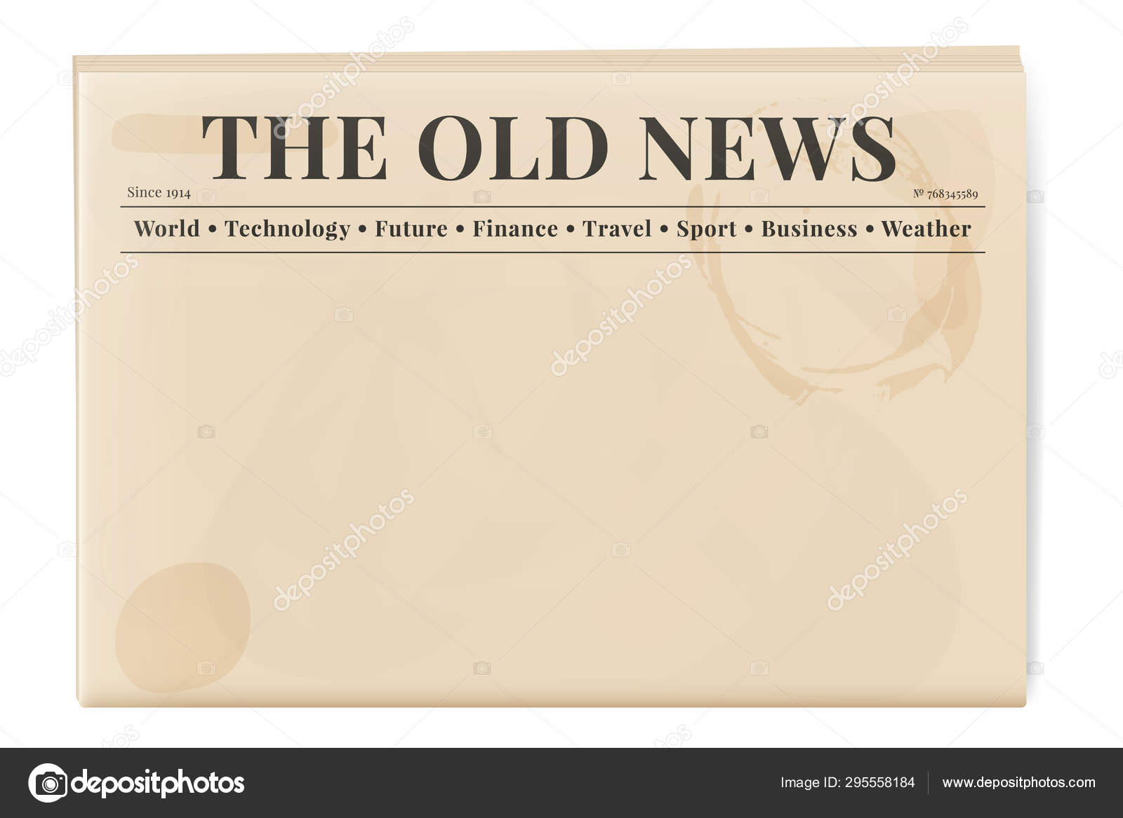 Blank template of a retro newspaper. Folded cover page of a news For Blank Old Newspaper Template